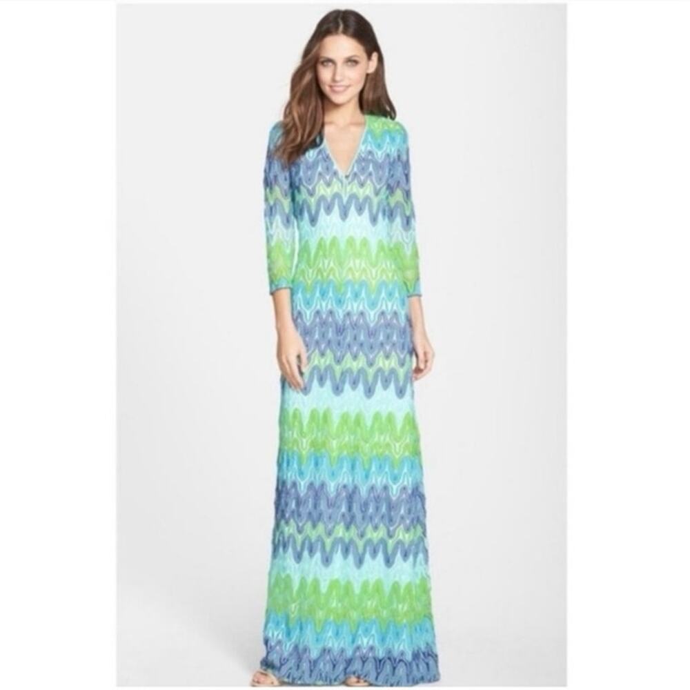 Lilly Pulitzer Blue and Green Wave-Print Maxi Dress
